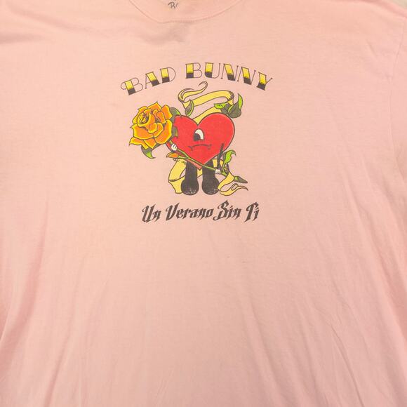 Bad Bunny Band Short Sleeve Crew Neck T Shirt Womens Size Extra Large XL Pink - Picture 4 of 9